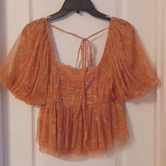 NWT Free People Penelope Peach Blouse Puff sleeve sz M - Picture 5 of 8